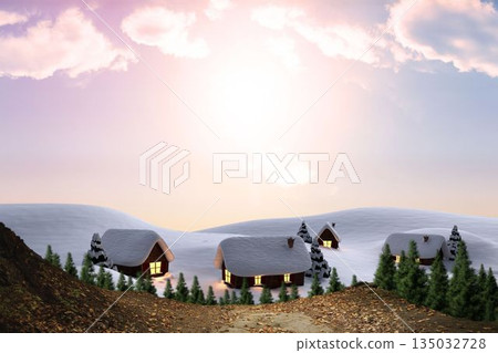 Digitally generated Cute village in the snow Digitally generated Cute village in the snow 135032728