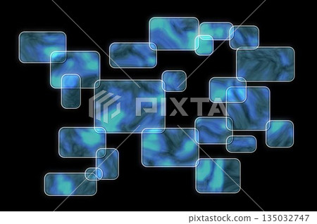 Blue and green squares on black background Blue and green squares on black background 135032747