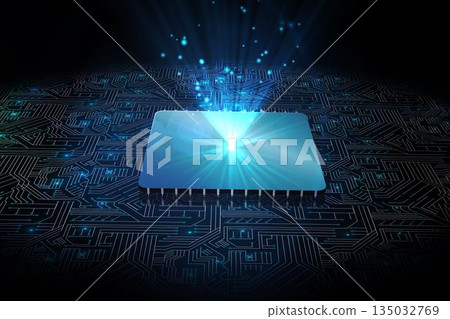 Shiny square on black circuit board Shiny square on black circuit board 135032769