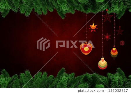 Christmas decorations over wooden planks Christmas decorations over wooden planks 135032817