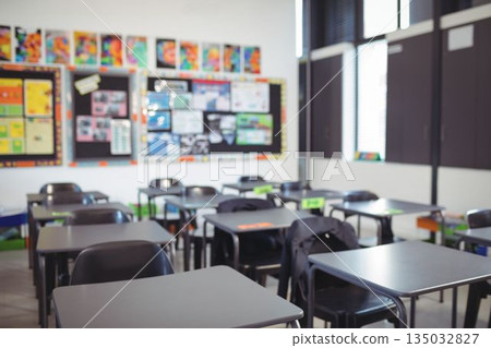 Interior of empty classroom Interior of empty classroom 135032827