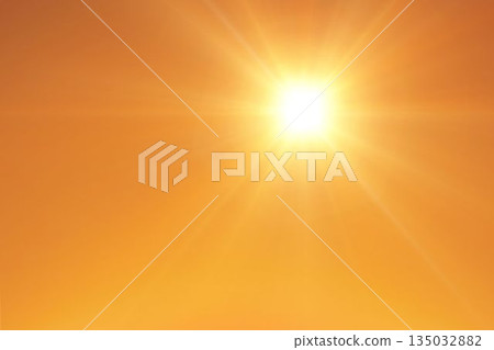 Sun is shining in flat design sky with smooth orange-to-gold gradient and starburst rays Sun is shining in flat design sky with smooth orange-to-gold gradient and starburst rays 135032882