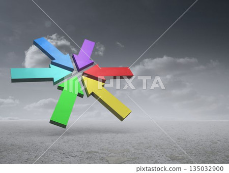 Colorful arrows in a desert landscape Colorful arrows in a desert landscape 135032900