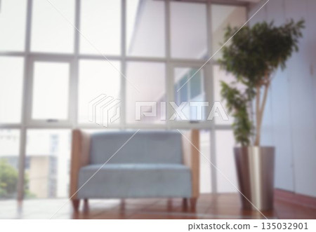 Couch against window in modern building 135032901