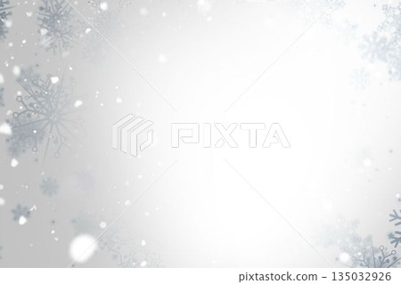 Creating light grey-white gradient backdrop with stylized snowflakes and falling snow bokeh dots Creating light grey-white gradient backdrop with stylized snowflakes and falling snow bokeh dots 135032926