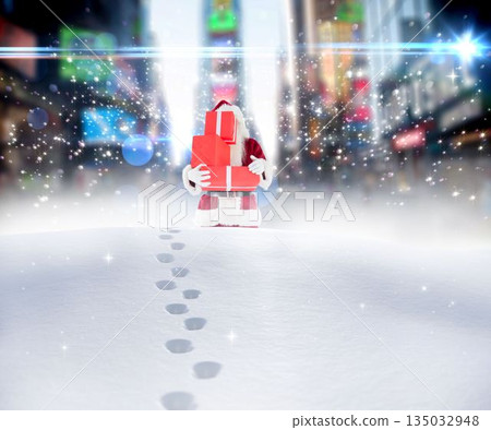 Santa delivering gifts in city 135032948
