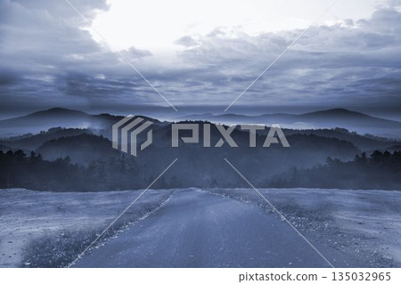 Road leading out to the horizon at night 135032965