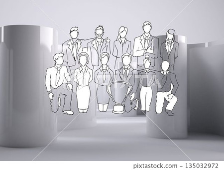 Comic figures on abstract grey background 135032972