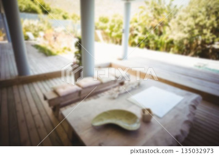 Defocused image of empty seats at porch Defocused image of empty seats at porch 135032973