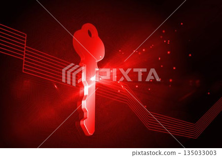 Shiny red key on black background 135033003