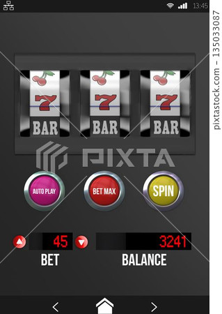 Slot machine with numbers and text on mobile screen Slot machine with numbers and text on mobile screen 135033087