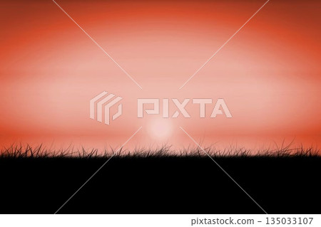 Digitally generated Red sky over grass Digitally generated Red sky over grass 135033107