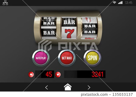 Slot machine with text and numbers on mobile screen Slot machine with text and numbers on mobile screen 135033137