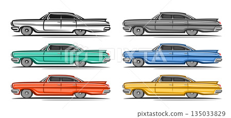 Vector vintage American Car set Vector vintage American Car set 135033829