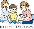 Illustration of a child getting an injection at the hospital 135033929