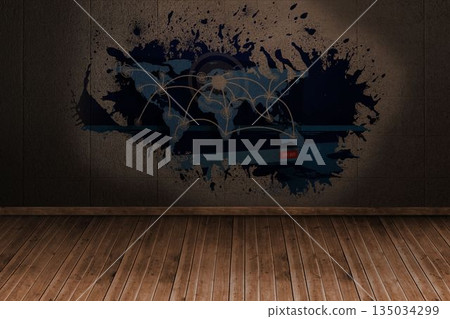 Splash on wall revealing technology interface Splash on wall revealing technology interface 135034299