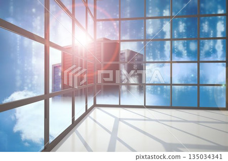 Server towers seen through window 135034341