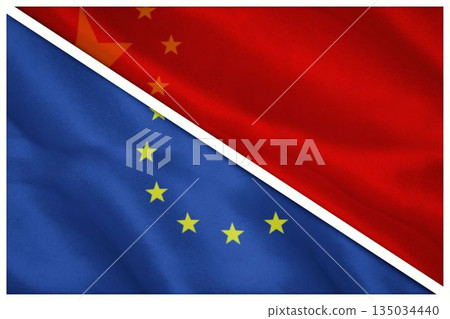 Close-up of European and Chinese flags 135034440