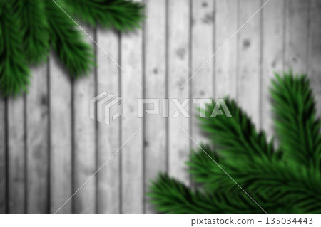 Blurred fir branches on wood 135034443