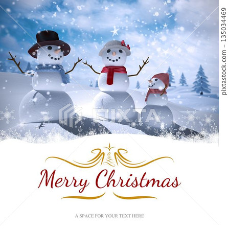 snowman family Christmas card snowman family Christmas card 135034469