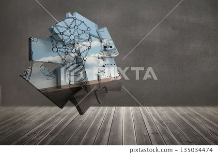 Light bulb graphic on abstract screen in room 135034474