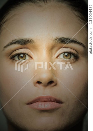 Close-up portrait of sad young woman Close-up portrait of sad young woman 135034483