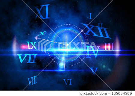 Blue glowing technology design with clock Blue glowing technology design with clock 135034509