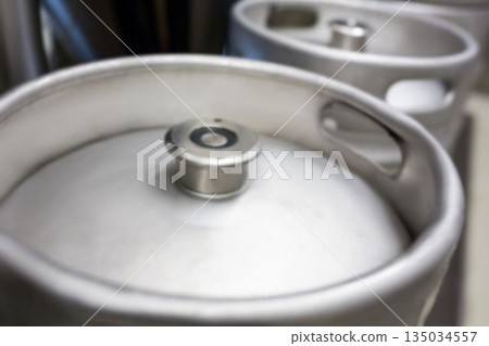 High angle view of beer keg High angle view of beer keg 135034557
