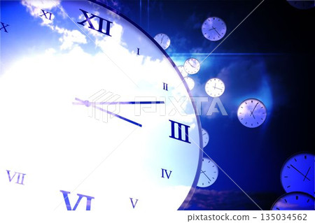 Digitally generated roman numeral clock Digitally generated roman numeral clock 135034562