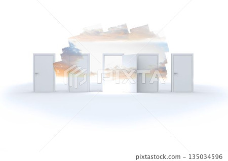 Abstract screen in room showing cloudy sky 135034596