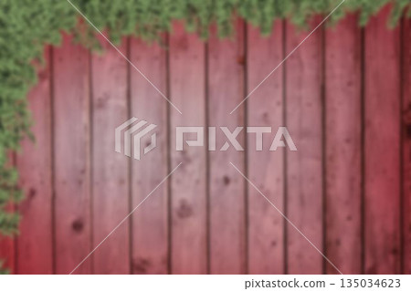 Red wooden plank fence is standing in flat vector illustration outdoors with green climbing vines Red wooden plank fence is standing in flat vector illustration outdoors with green climbing vines 135034623