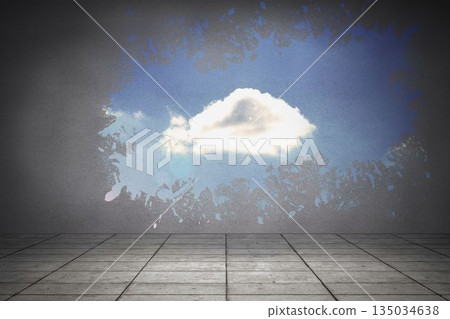 Splash on wall revealing cloud in sky Splash on wall revealing cloud in sky 135034638