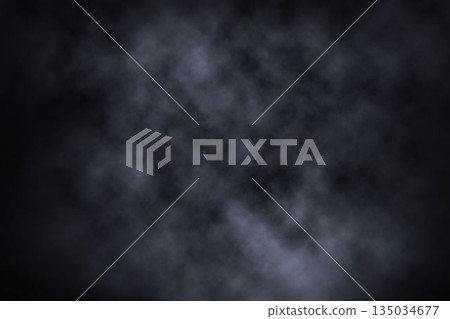 Swirling grey smoke cloud is drifting in dark featureless void as abstract flat design 135034677