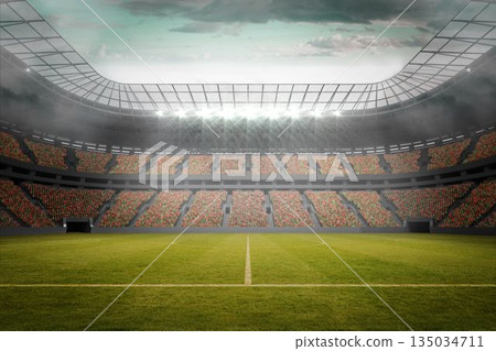 Football pitch in large stadium Football pitch in large stadium 135034711