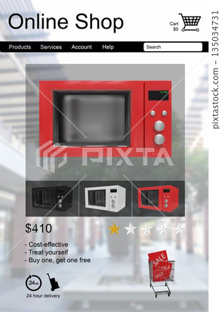 Microwave ovens for sale displayed on device screen Microwave ovens for sale displayed on device screen 135034731
