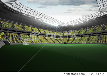 Large football stadium with fans in yellow Large football stadium with fans in yellow 135034734