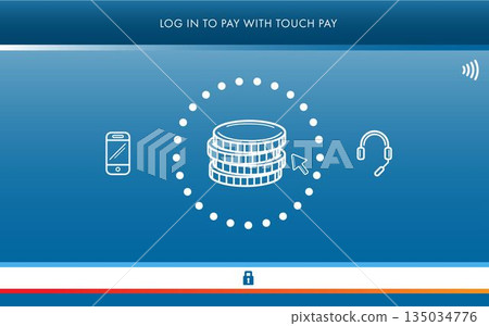 Composition of coin icons and log in to pay text on blue background Composition of coin icons and log in to pay text on blue background 135034776
