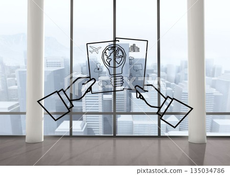 Light bulb plan in room with big windows 135034786