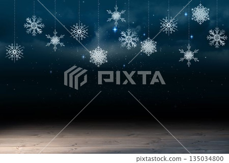 Snowflake wallpaper over floor boards 135034800