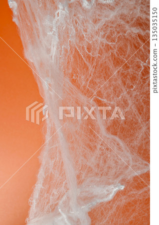 Spooky Halloween decoration with white cobweb on an orange background. Mockup, copy space, or template. Perfect for creating a festive atmosphere for Halloween parties or spooky projects Spooky Halloween decoration with white cobweb on an orange background. Mockup, copy space, or template. Perfect for creating a festive atmosphere for Halloween parties or spooky projects 135035150