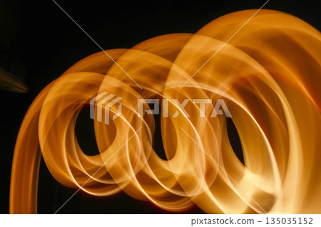 Abstract image featuring flowing light trails, creating curved lines with a warm, glowing tone. The light paints an organic, dynamic texture against a dark background Abstract image featuring flowing light trails, creating curved lines with a warm, glowing tone. The light paints an organic, dynamic texture against a dark background 135035152