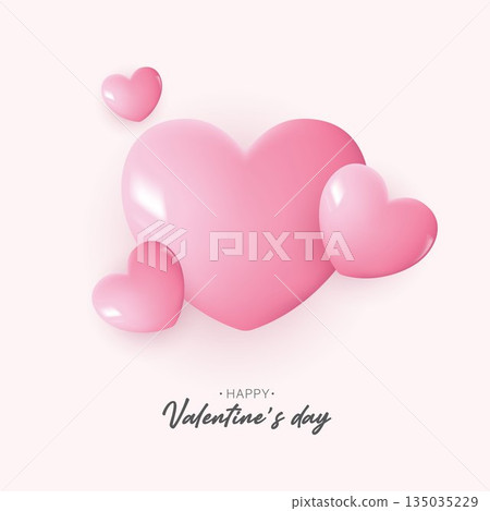 Cute pink 3D hearts on soft pastel background for Happy Valentine Day, perfect for romantic greeting cards, love messages, and sweet holiday designs. 135035229