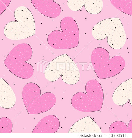 Valentine day, valentine seamless pattern with hearts design for fabric, cotton, wallpaper, satin, carpet. Valentine's day holiday backdrop texture, romantic wedding design. 135035313
