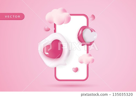 Pink podium display background products for valentine day in love platform. stand to show cosmetic with craft style. symbols of love for happy. vector design. 135035320