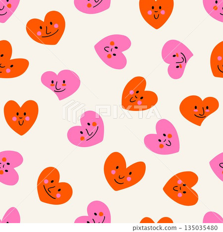 Valentine day, valentine seamless pattern with hearts design for fabric, cotton, wallpaper, satin, carpet. Valentine day holiday backdrop texture, romantic wedding design. 135035480