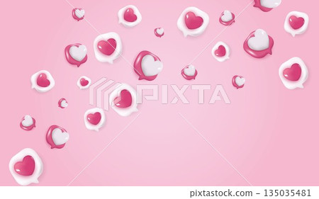 Chat speech bubble with 3d hearts. social media like icon. chat love message with cute 3d hearts. valentine Day. app love comment. social media concept, love emoticon. 3d vector. Chat speech bubble with 3d hearts. social media like icon. chat love message with cute 3d hearts. valentine Day. app love comment. social media concept, love emoticon. 3d vector. 135035481
