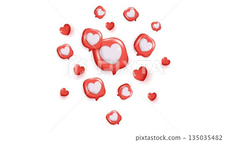 Chat speech bubble with 3d hearts. social media like icon. chat love message with cute 3d hearts. valentine Day. app love comment. social media concept, love emoticon. 3d vector. 135035482