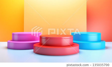 Vibrantly colored 3d podiums 135035700