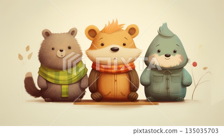 Illustration of cute, anthropomorphic animals 135035703