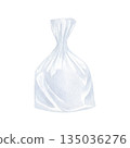 Transparent plastic food bag. Watercolor illustration of a package. Hand drawn vintage sketch on white isolated background. Water color painting art image. A small pouch for cookies or candies 135036276